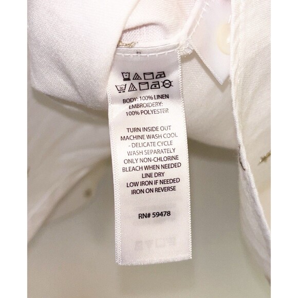 Nicole Miller White Linen Button Front Shirt With Embroidered Gold Stars, Medium - Picture 4 of 4